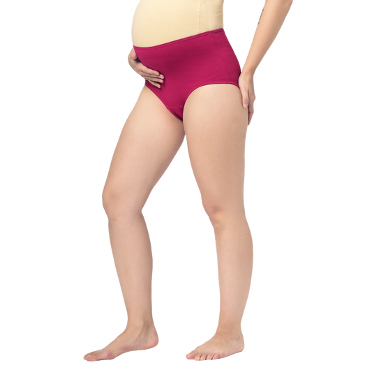 Mumchief High Waist Magenta Soft Cotton & Lycra Over The Belly Fit Maternity Panties For Women