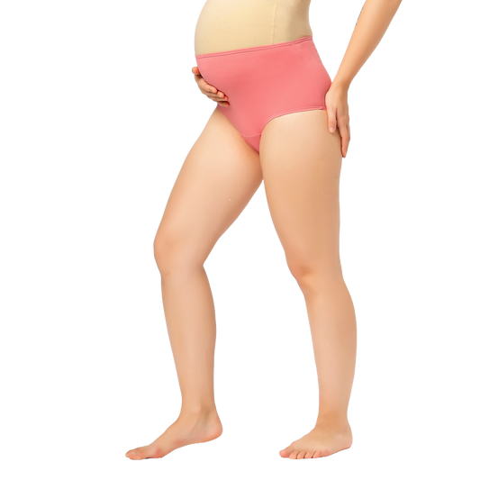 Mumchief High Waist Peach Soft Cotton & Lycra Over The Belly Fit Maternity Panties For Women