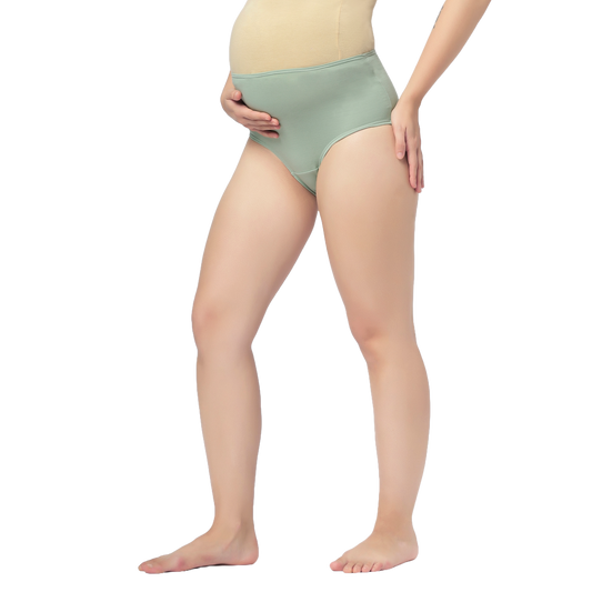 Mumchief High Waist Pista Green Soft Cotton & Lycra Over The Belly Fit Maternity Panties For Women