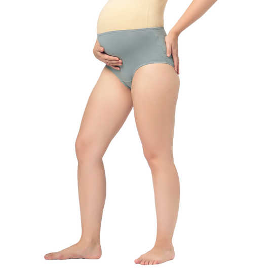 Mumchief High Waist Slate Grey Soft Cotton & Lycra Over The Belly Fit Maternity Panties For Women